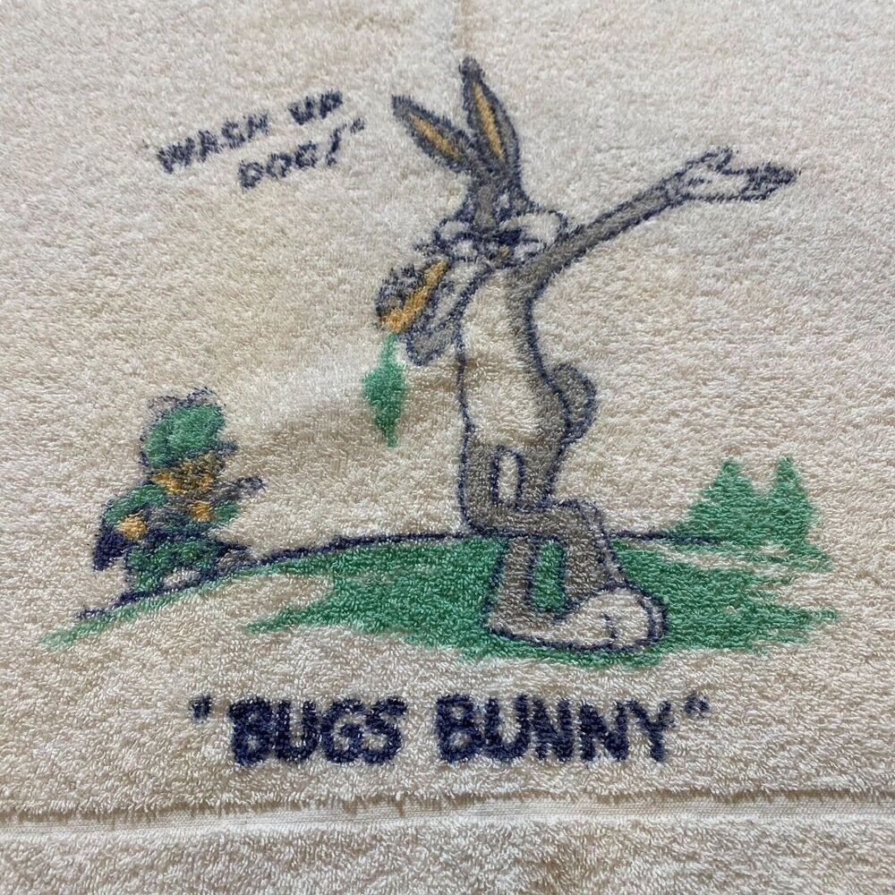 Vintage Bugs Bunny Beach Bath Towel Wash Up Doc Dundee Made In USA Looney Tunes